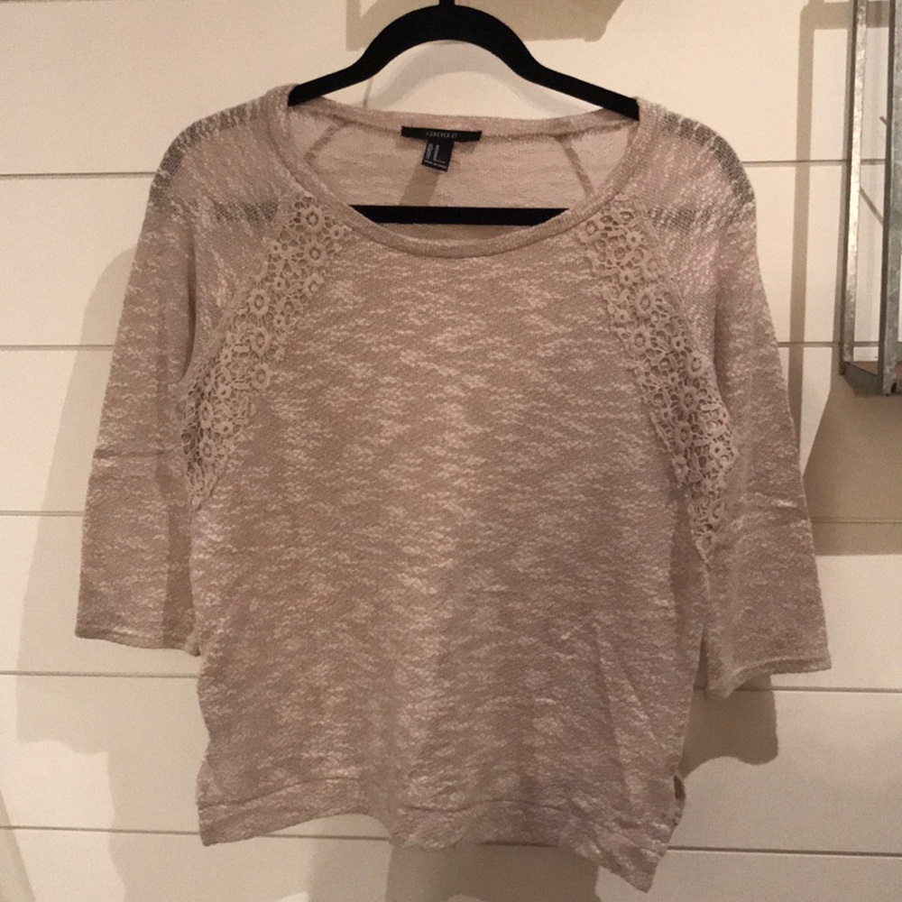 Forever21 Beige sweater top w/ Lace detail-Medium